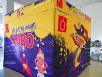 Full colour bedrukte accordeontent voor Chiro! Volledig dakzeil en alle zijwanden.
