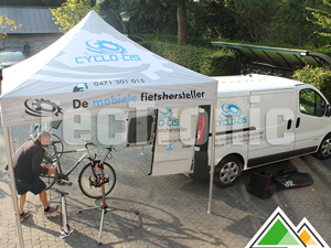 Werktent 3x3 van de mobiele fietshersteller