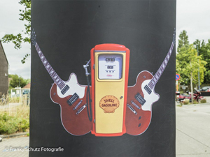 Detail bedrukte finishboog voor Rock Petrol in Wingene