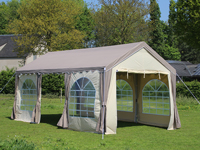 Mooie feesttent met taupe dakzeil en beige zijwanden