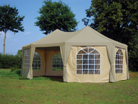 Luxe pagodetent 5x6,8 m, hier in oude kleurencombinatie zand/beige
