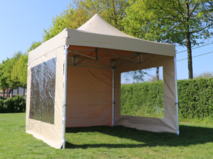 Professionele plooibare snelbouwtent 4x4 in wit of beige PVC
